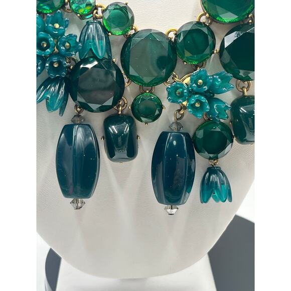 J. Crew Green Bauble Glass Resin Flower Cluster Bib Runway Gold Ox Necklace - Picture 4 of 11